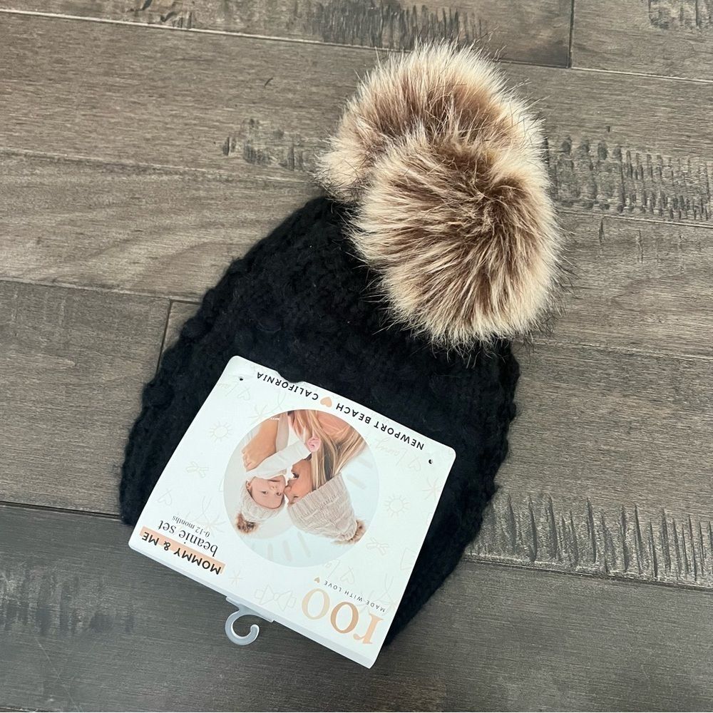 Roo Mommy & Me Beanie Set Matching Winter Hats Boggin Black Baby Toddler Mama